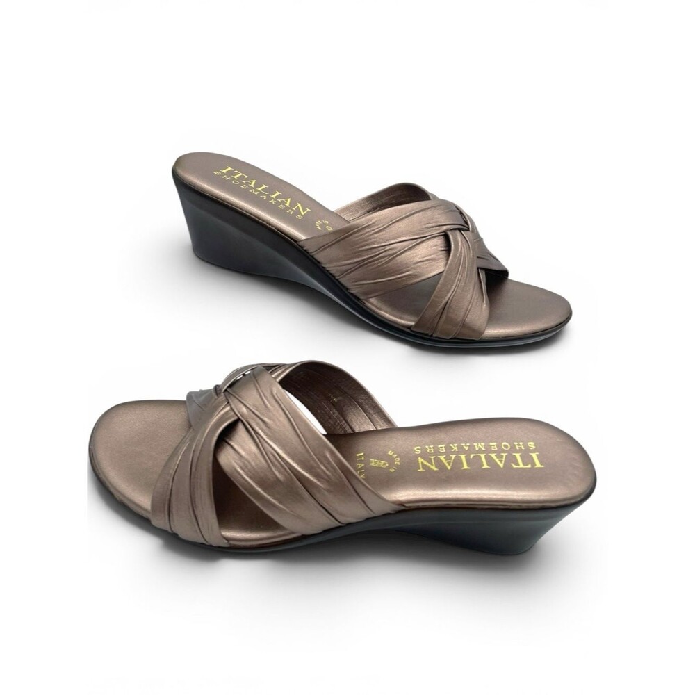 Italian Shoemakers Wedge Sandals Bronze Women Size 8M Comfort Slip On